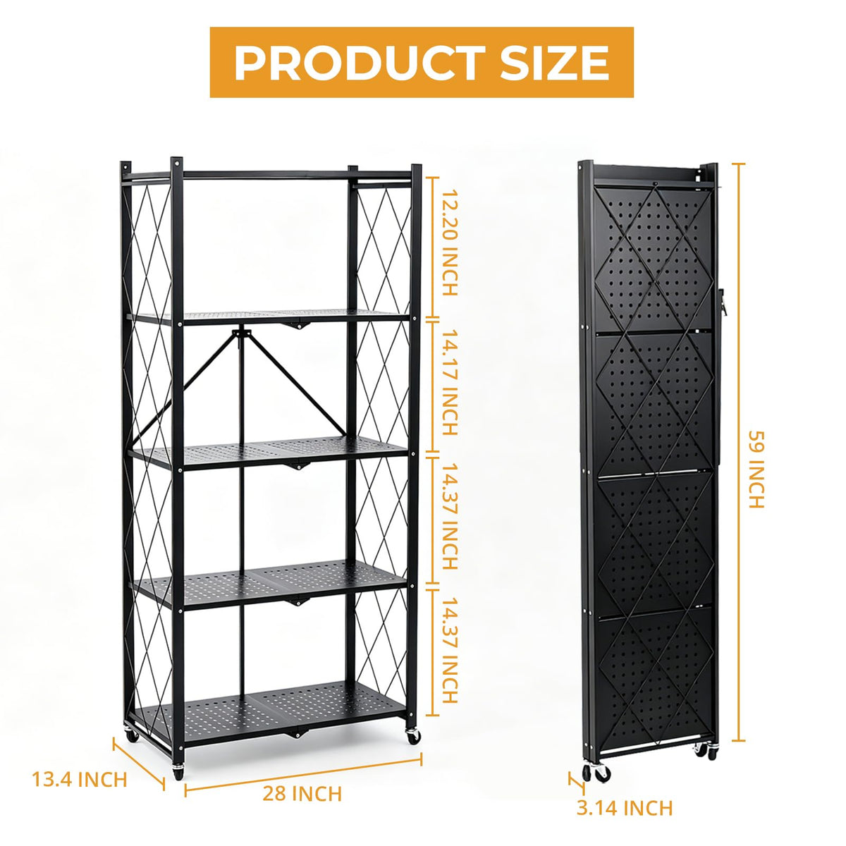 5 Tier Foldable Metal Storage Shelf with Wheels M4656