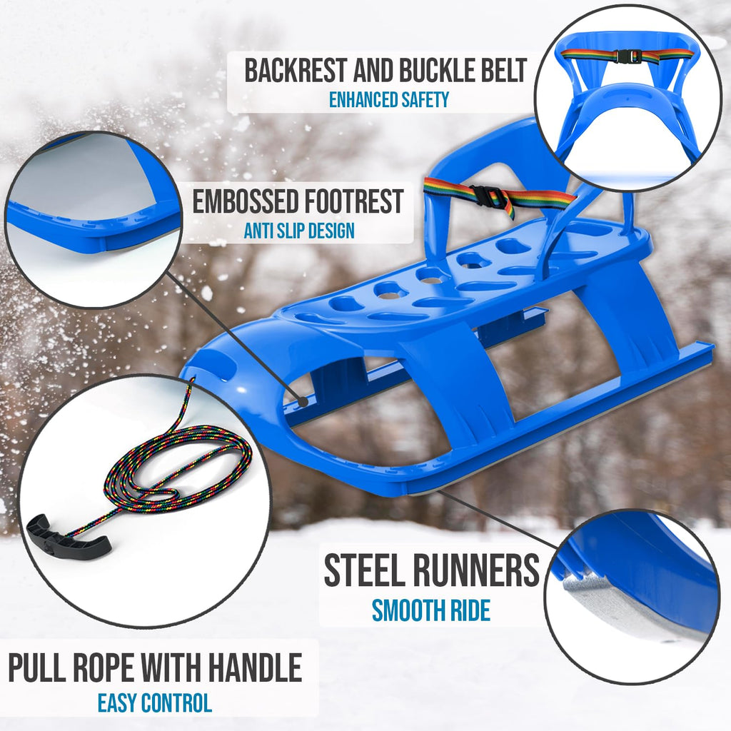 Snow Sled with Pull Rope, Backrest and Safety Belt A823574