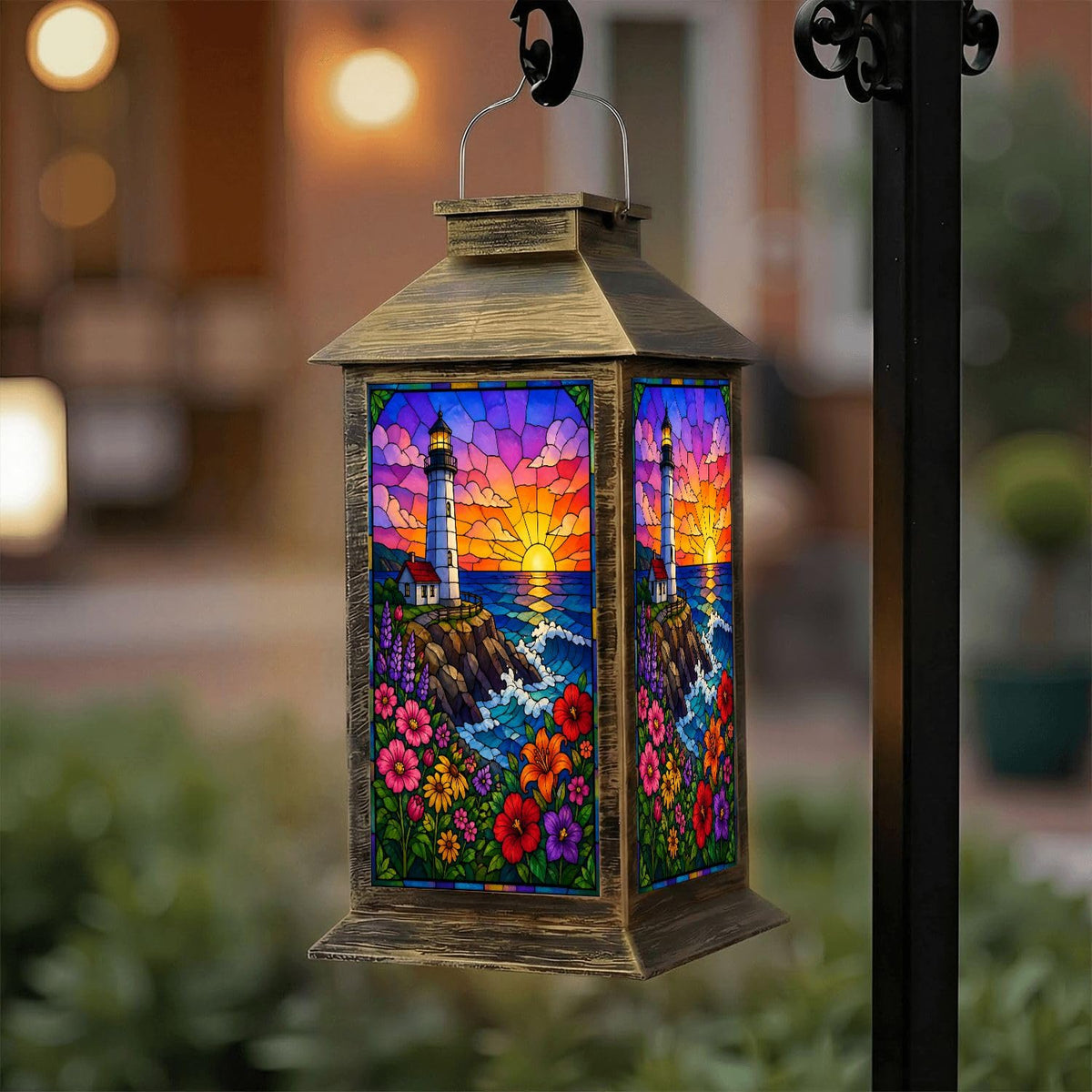 Waterproof Stained Glass Solar Lantern F949796