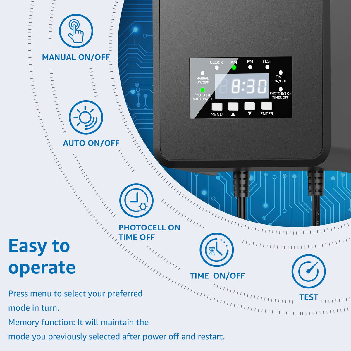 200W Landscape Lighting Transformer with Timer and Photocell Sensor T365