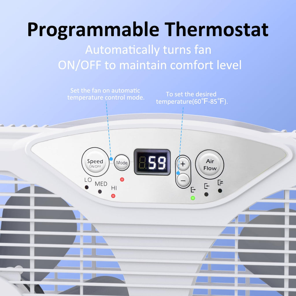 Twin Window Fan with 9-Inch Blades, 3 Speeds, Thermostat Control Z805716