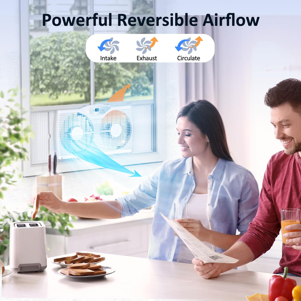 Twin Window Fan with 9-Inch Blades, 3 Speeds, Thermostat Control Z805716