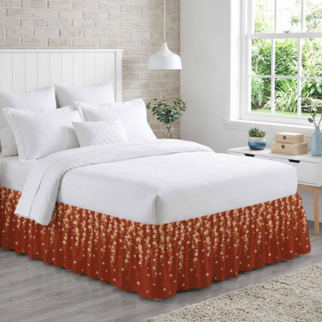Brown Cherry Blossoms Ruffle Wrap Around Bed Skirt California King 18" Drop C8563