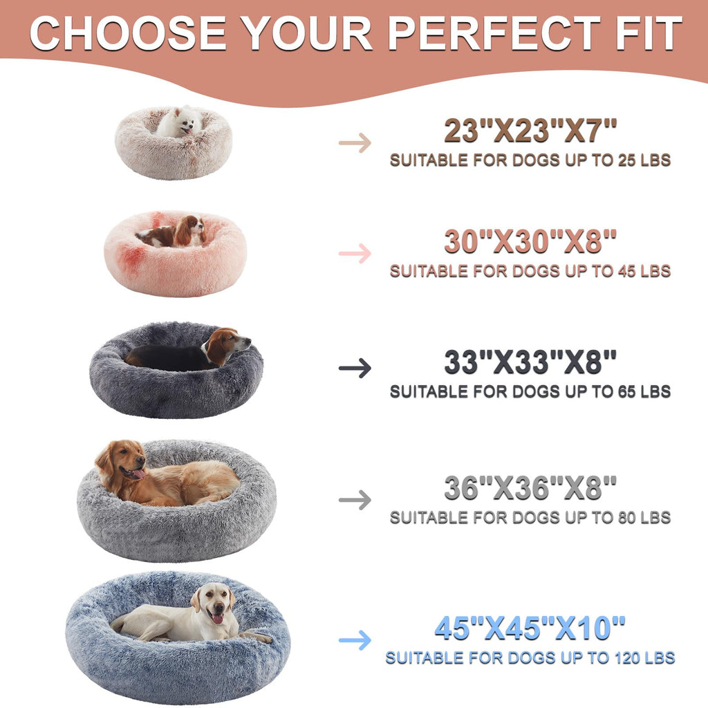 36 inches Faux Fur Fluffy Donut Dog Bed Dark Grey F218