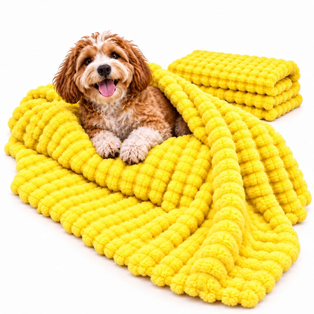 Yellow Rabbit Hair Plush Pet Blanket I828