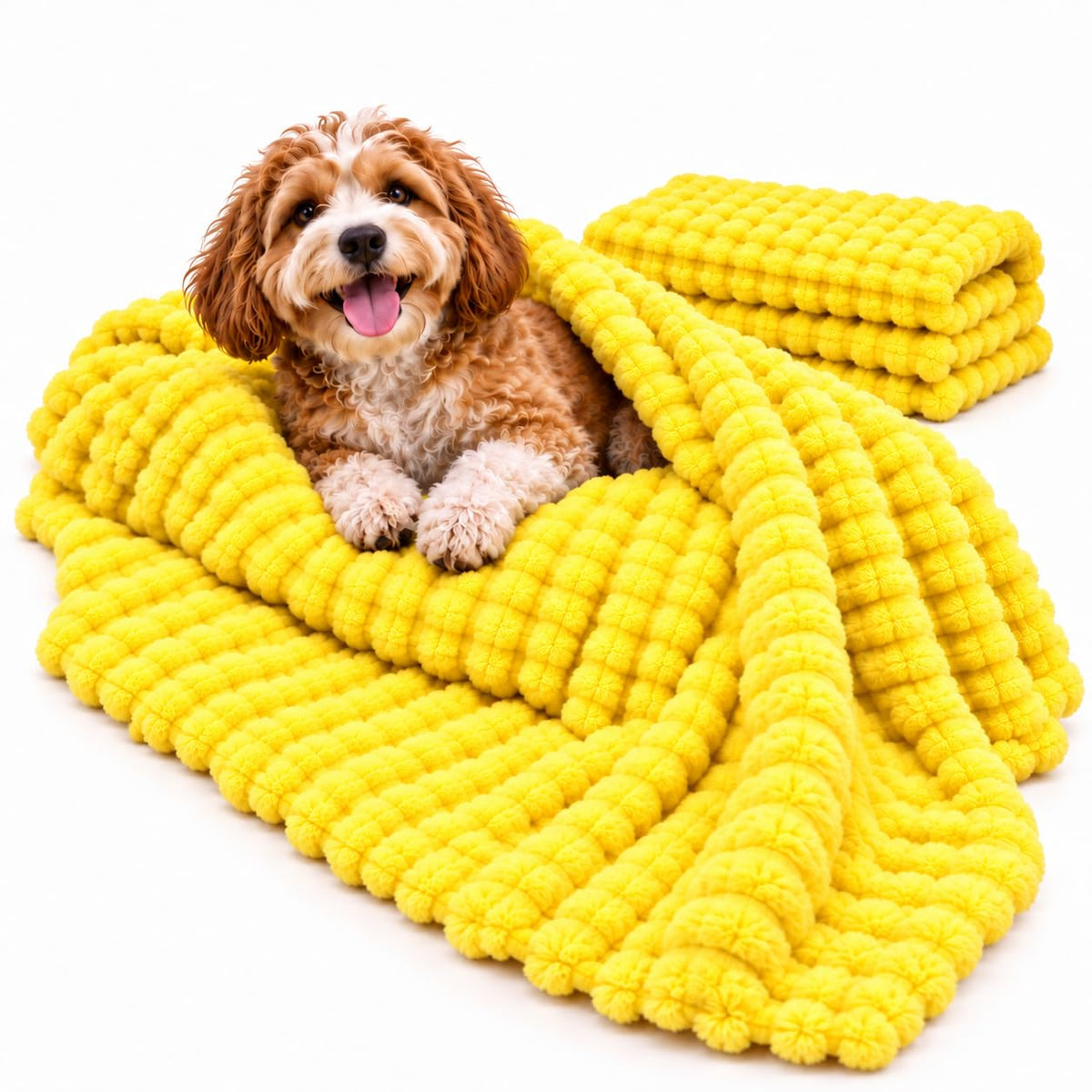 Yellow Rabbit Hair Plush Pet Blanket I828