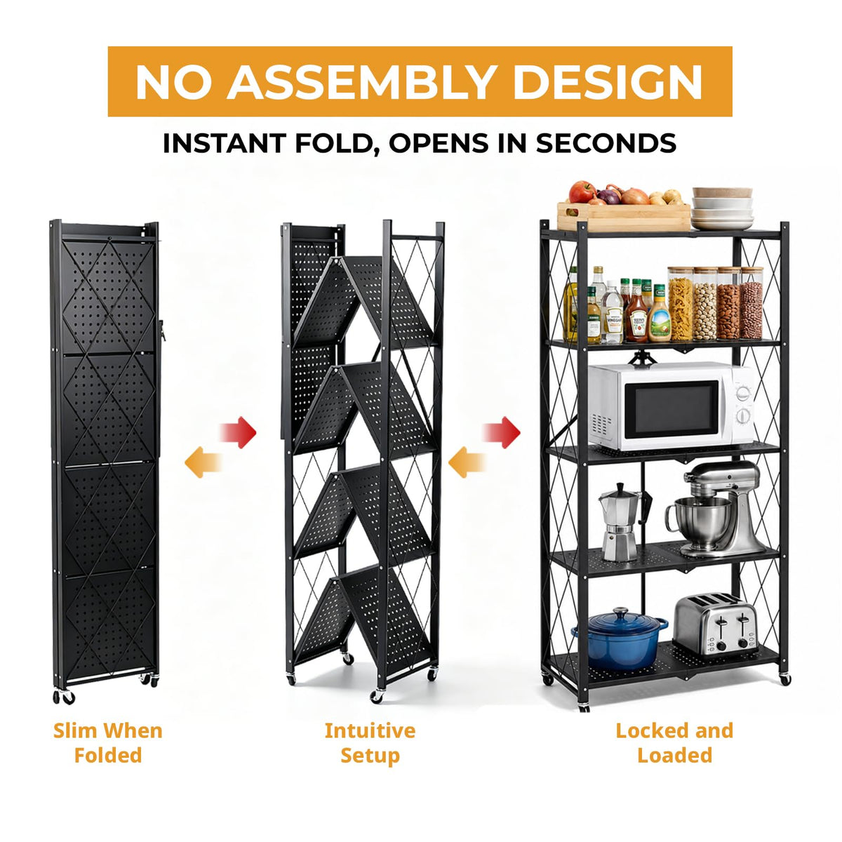 5 Tier Foldable Metal Storage Shelf with Wheels M4656