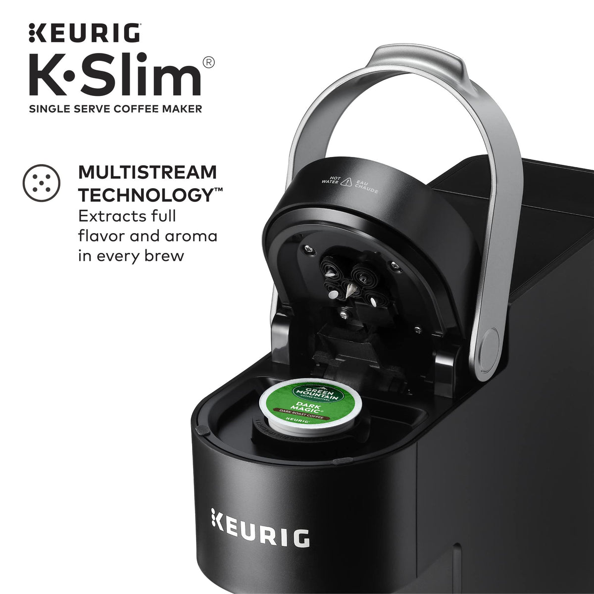 Single Serve K-Cup Pod Coffee Maker, 3 Brew Sizes, 46oz Removable Reservoir, Black Q4819