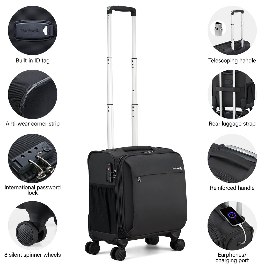 16 Inch Underseat Carry On Luggage with Wheels Dark Gray Z5600