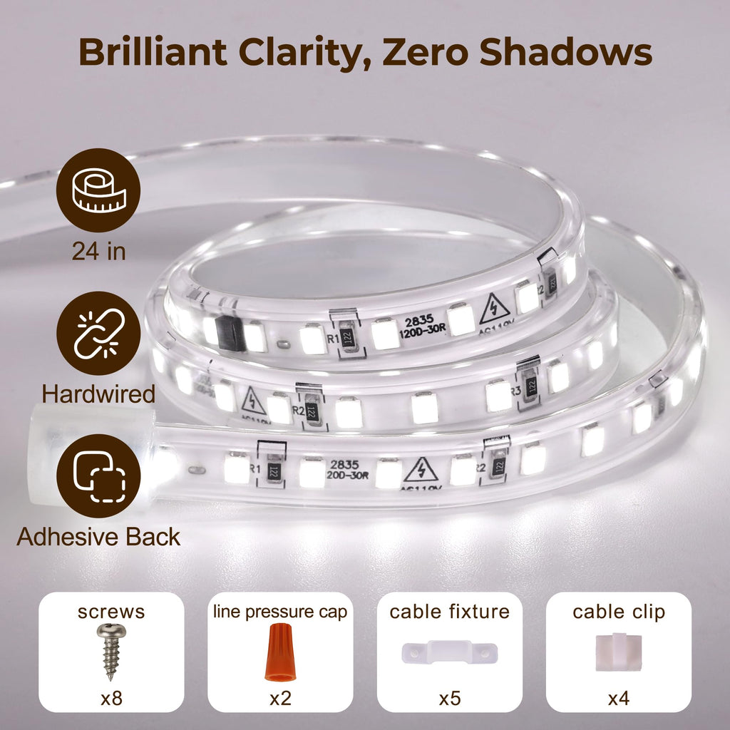24inch 120V Wired Under Cabinet LED Strip Lights 6000K White Waterproof G55976