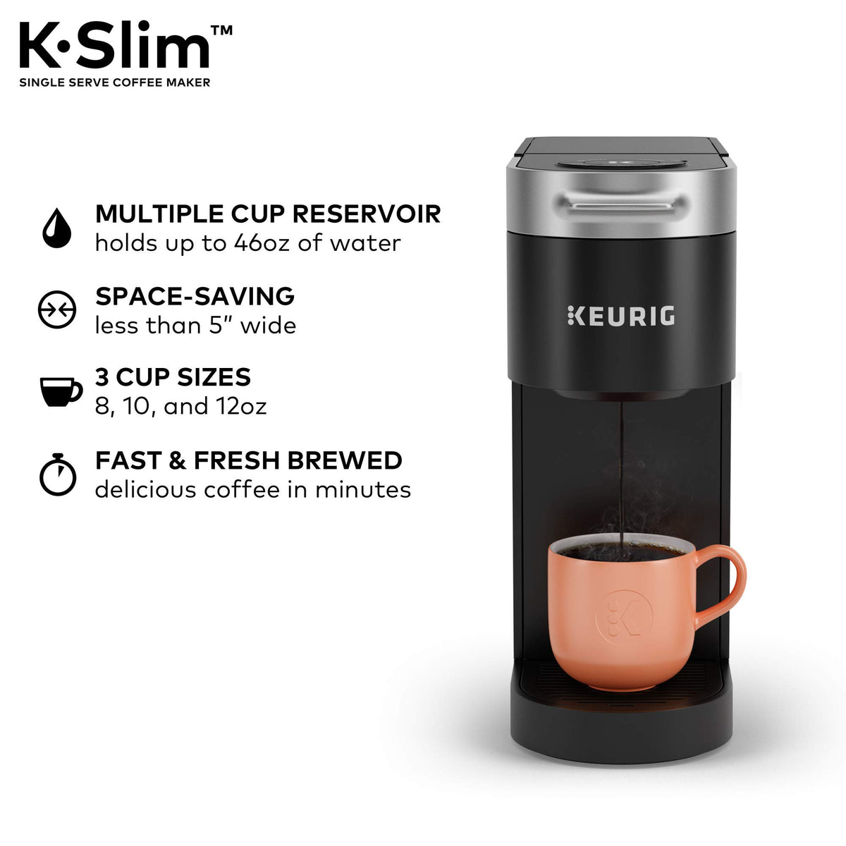 Single Serve K-Cup Pod Coffee Maker, 3 Brew Sizes, 46oz Removable Reservoir, Black Q4819