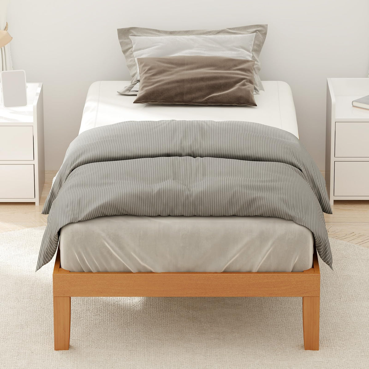 Solid Wood Twin Bed Frame with Under Bed Storage Y55841