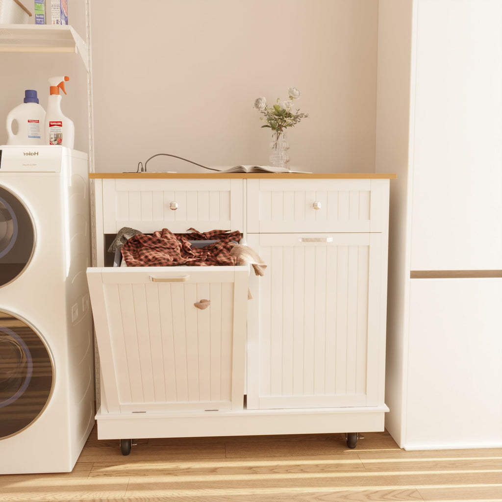 White 20 Gallons Tilt-Out Trash Can Cabinet D5735