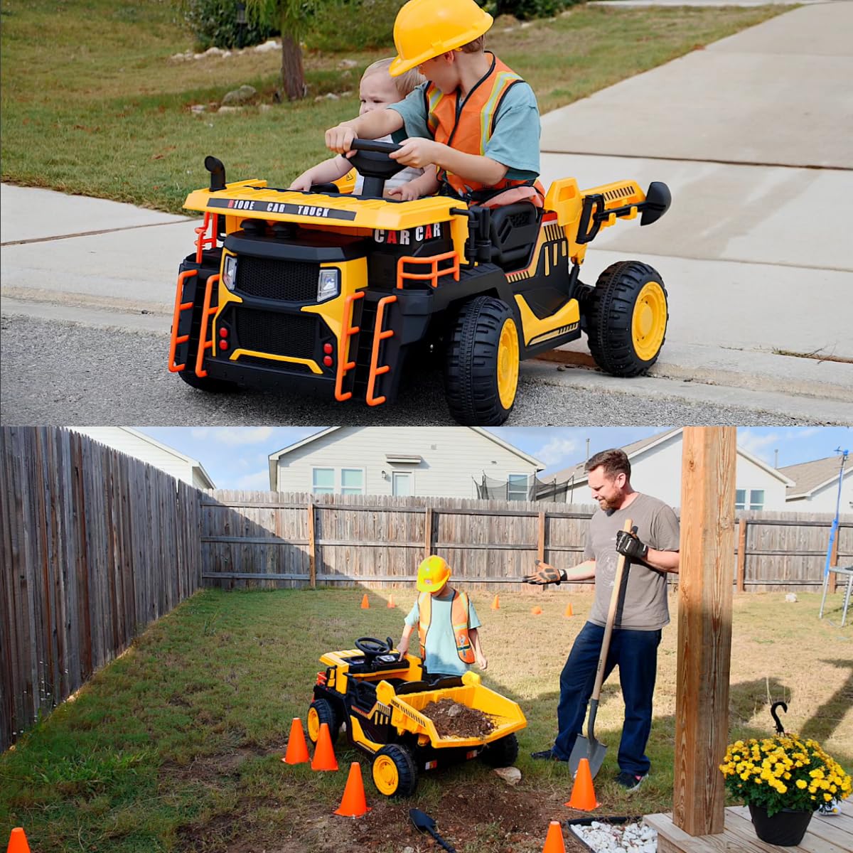 24V 2 Seater Ride on Dump Truck with 400W Motors, Yellow L4737
