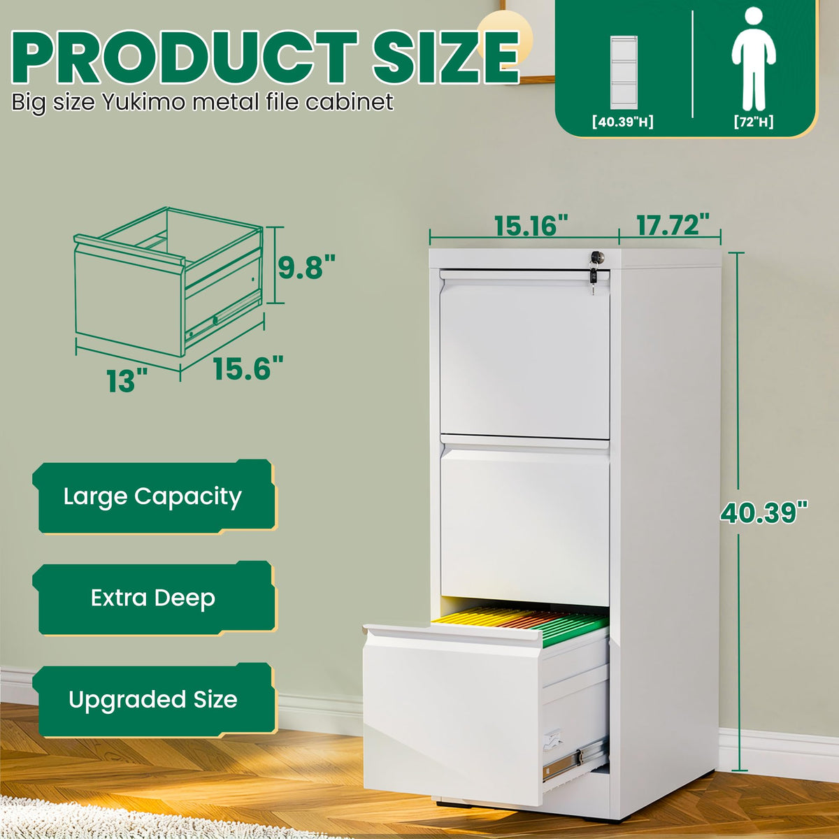 White 3 Drawer Metal File Cabinet with Lock T513311