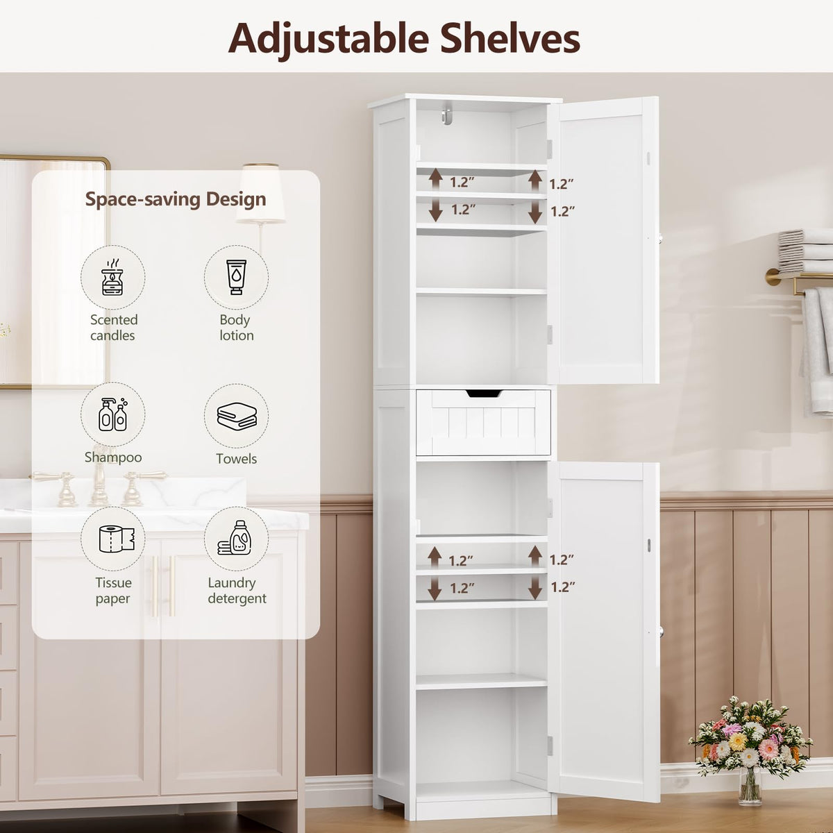 66.9" Tall Bathroom Storage Cabinet with 2 Doors & 1 Drawer W528