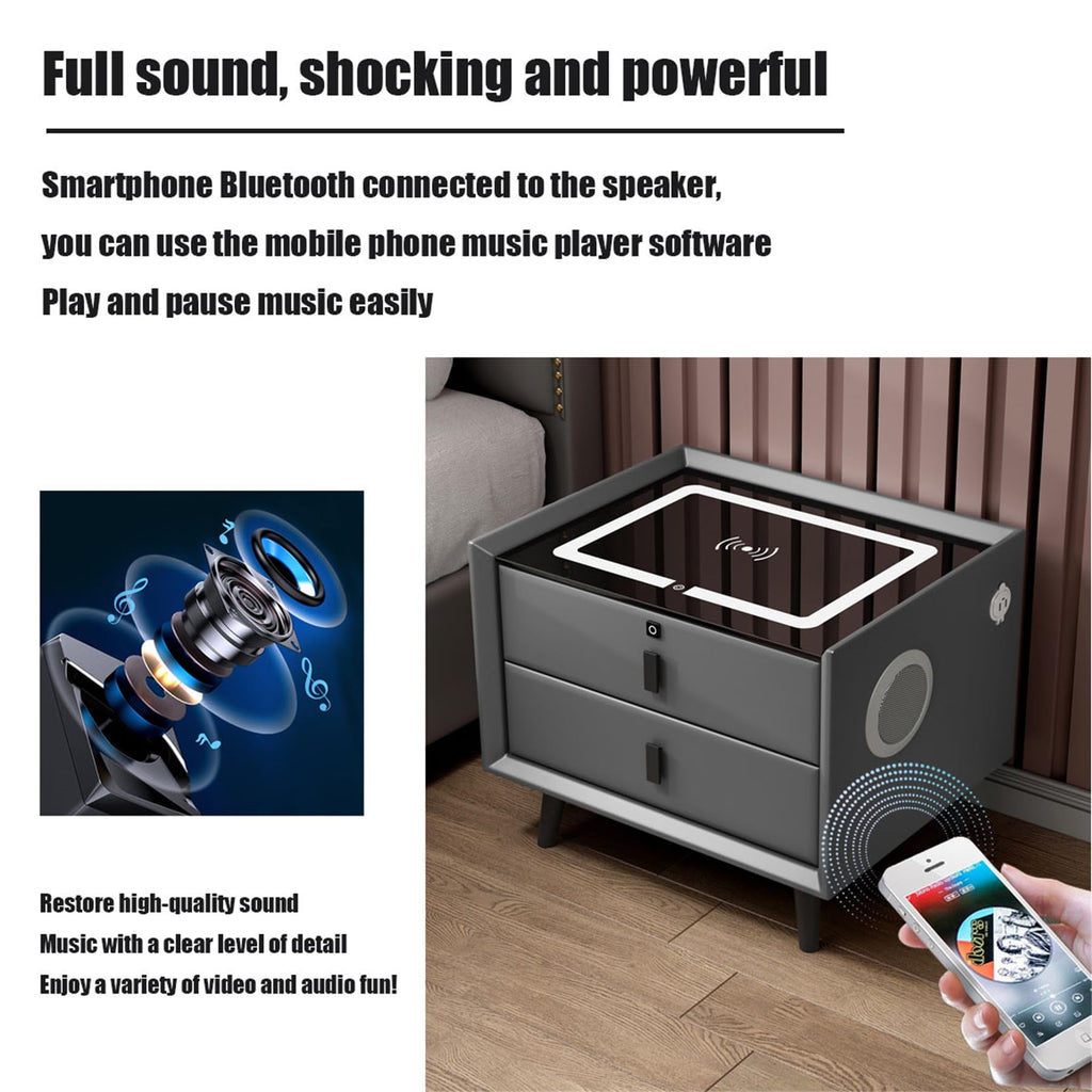 Smart Bedroom Nightstand with Fingerprint Lock and LED Lights W3206