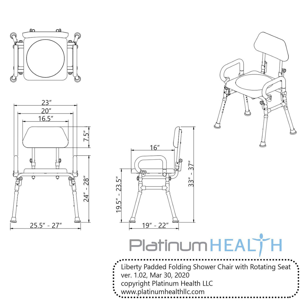 Folding Shower Chair with Padded Seat Armrests Backrest B213018