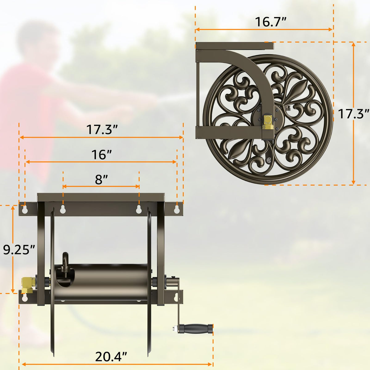 Wall Mount Garden Hose Reel, Holds 200-Feet of 5/8-Inch Hose P66084