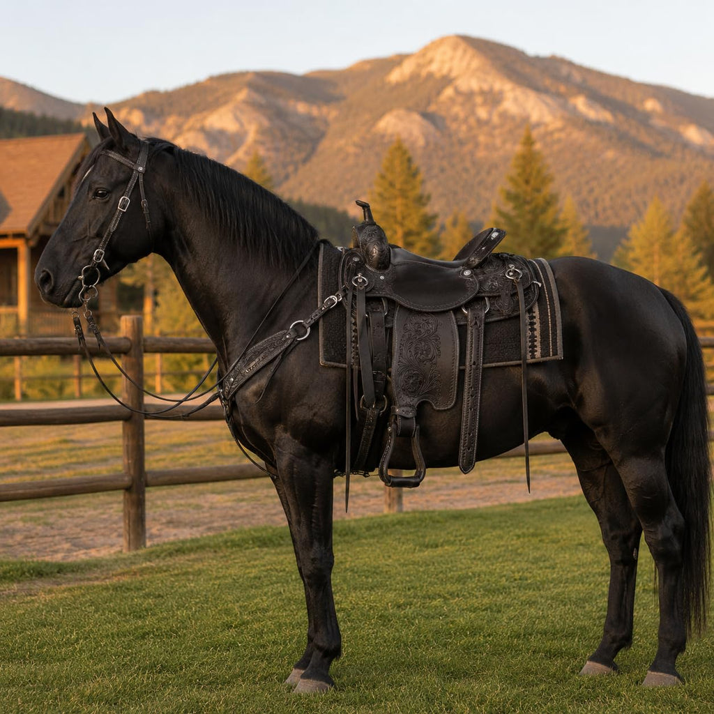 Black Floral Tooled Leather Western Saddles Combo Tack Set D415248