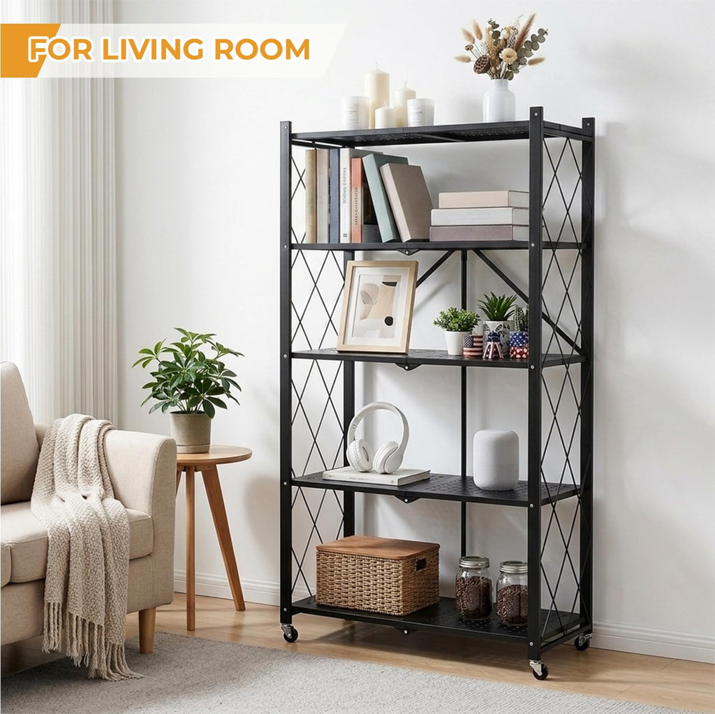 5 Tier Foldable Metal Storage Shelf with Wheels M4656