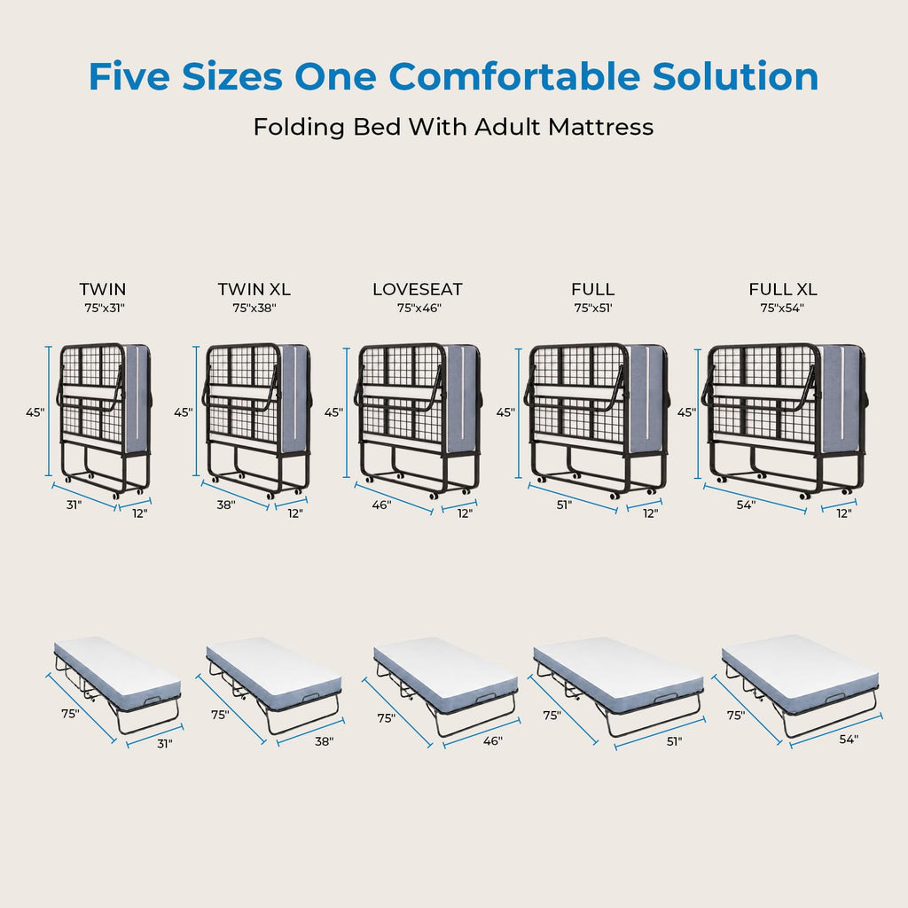 Folding Bed with 5" Foam Mattress Queen Size Metal Frame Y44022
