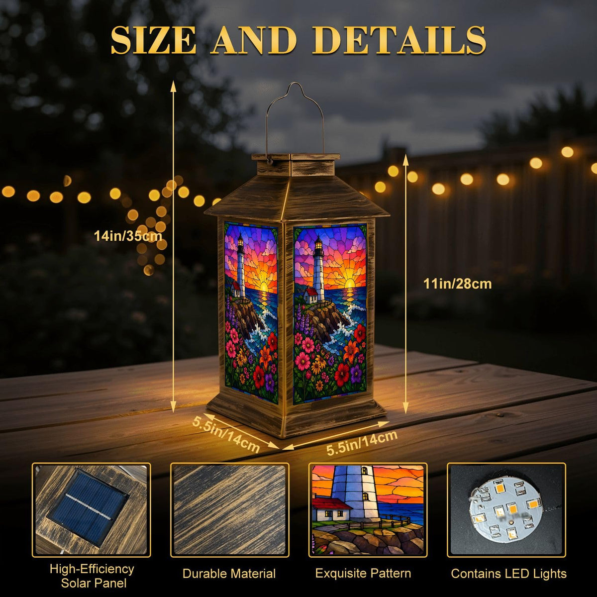 Waterproof Stained Glass Solar Lantern F949796