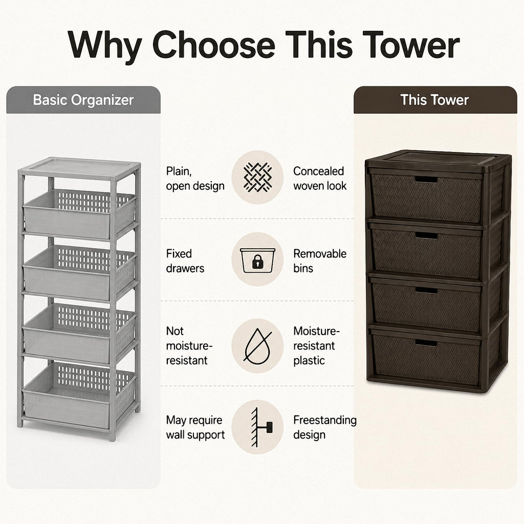 Brown 4 Drawer Plastic Storage Tower T26663