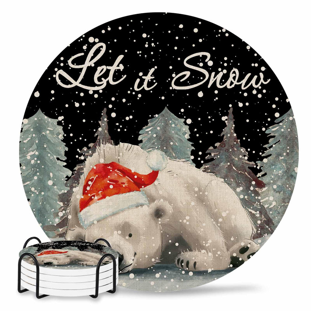 Set of 4 Absorbent Ceramic Stone Coasters with Holder I870821