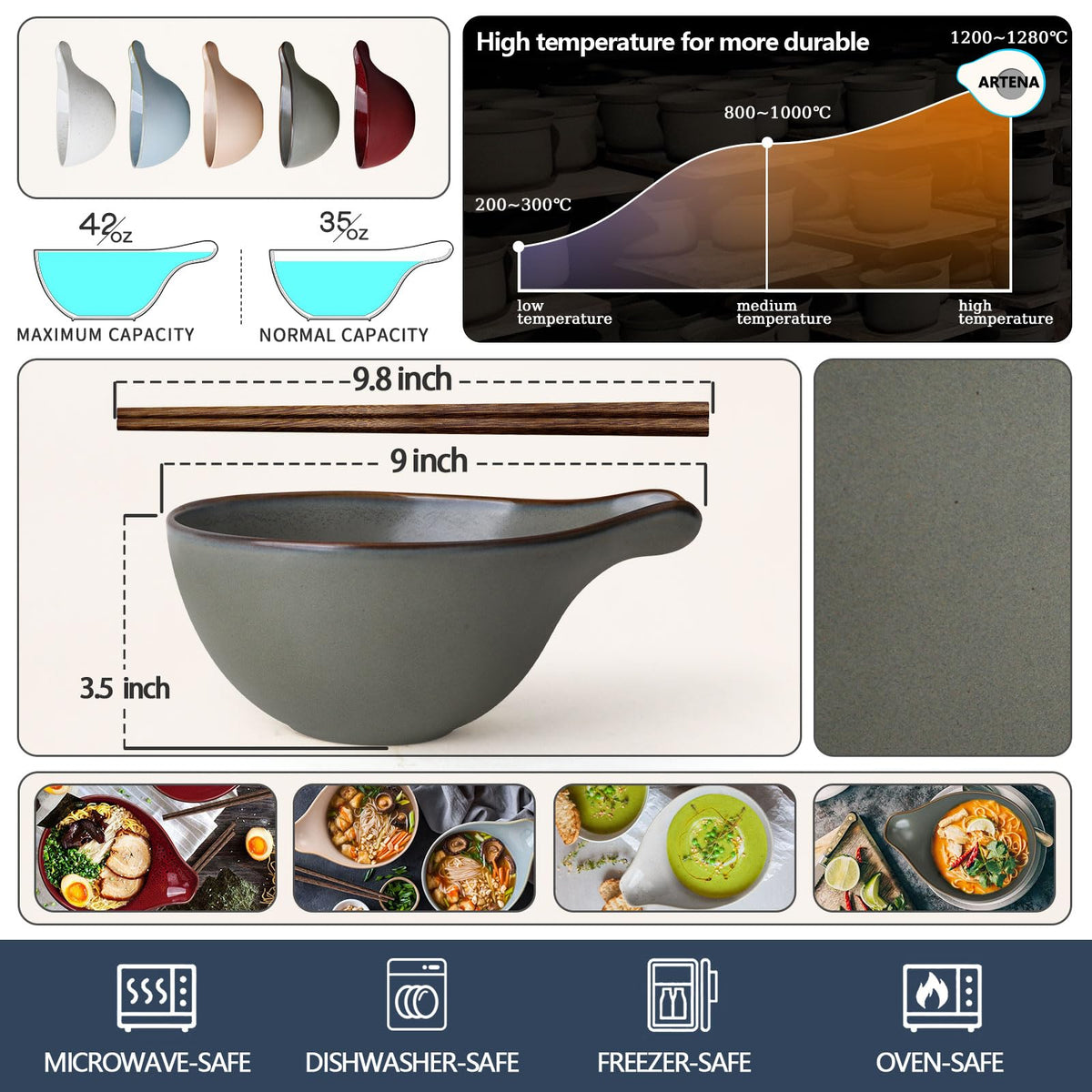 42oz Ceramic Ramen Bowl Set of 4 I569029