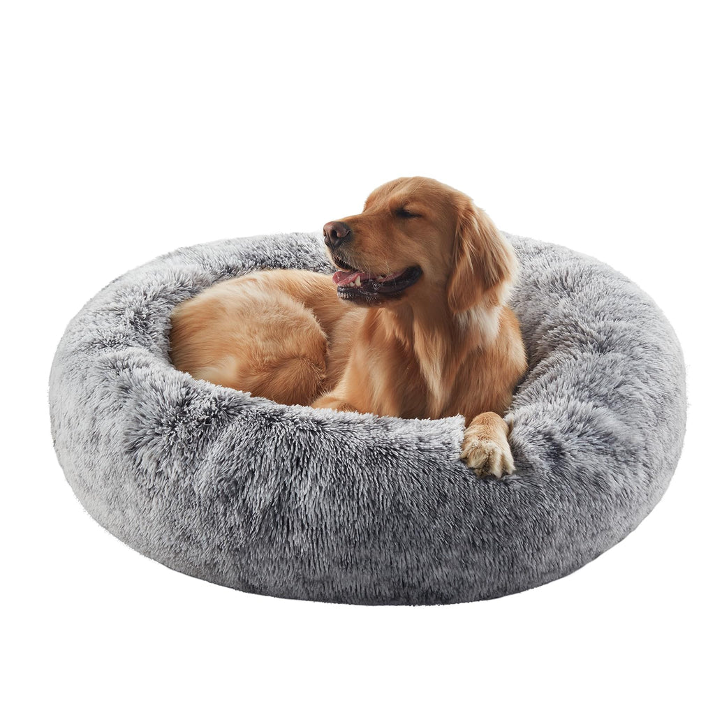 36 inches Faux Fur Fluffy Donut Dog Bed Dark Grey F218
