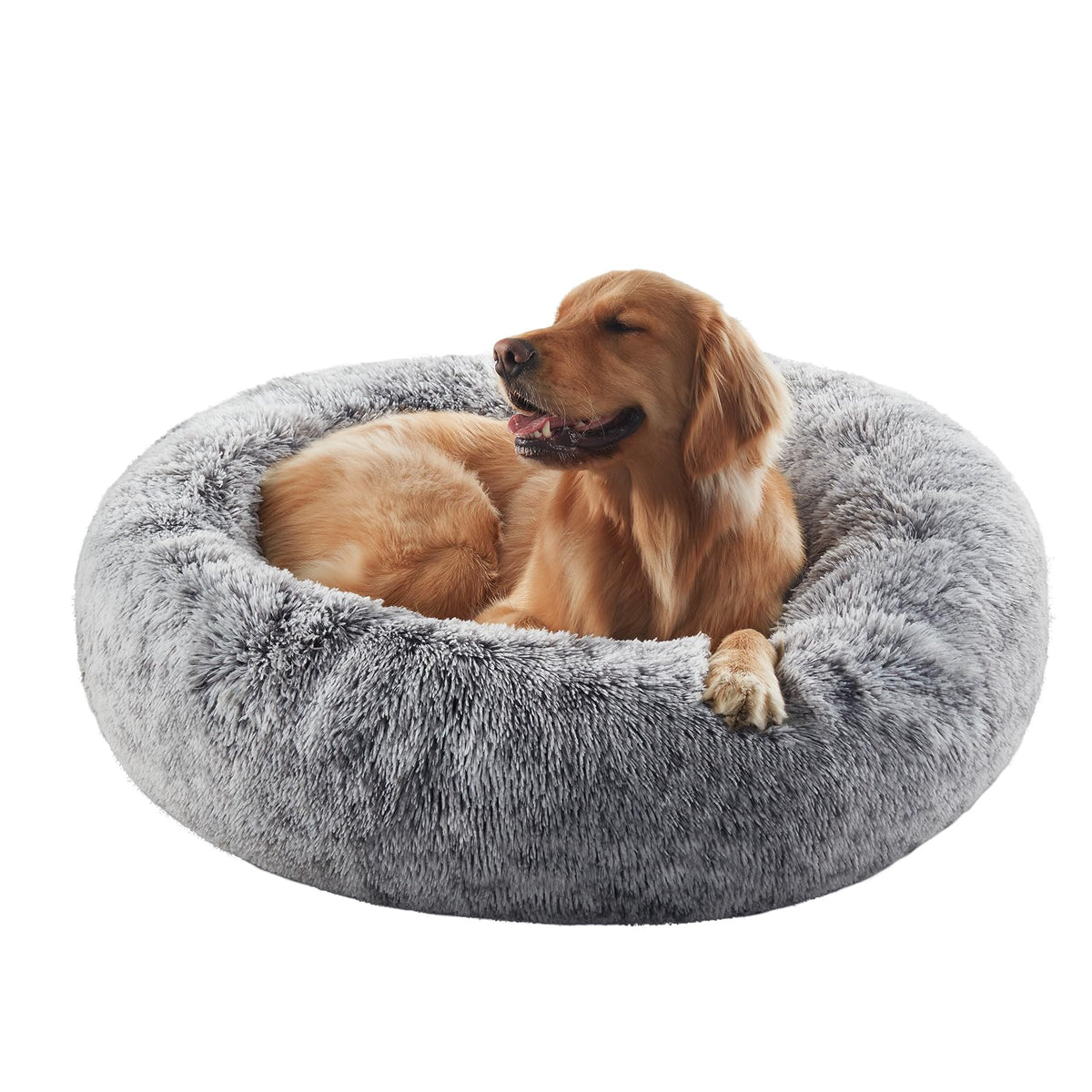36 inches Faux Fur Fluffy Donut Dog Bed Dark Grey F218