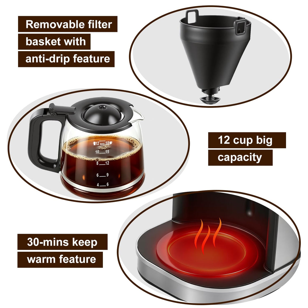 12 Cup Programmable Drip Coffee Maker with Glass Carafe J29881