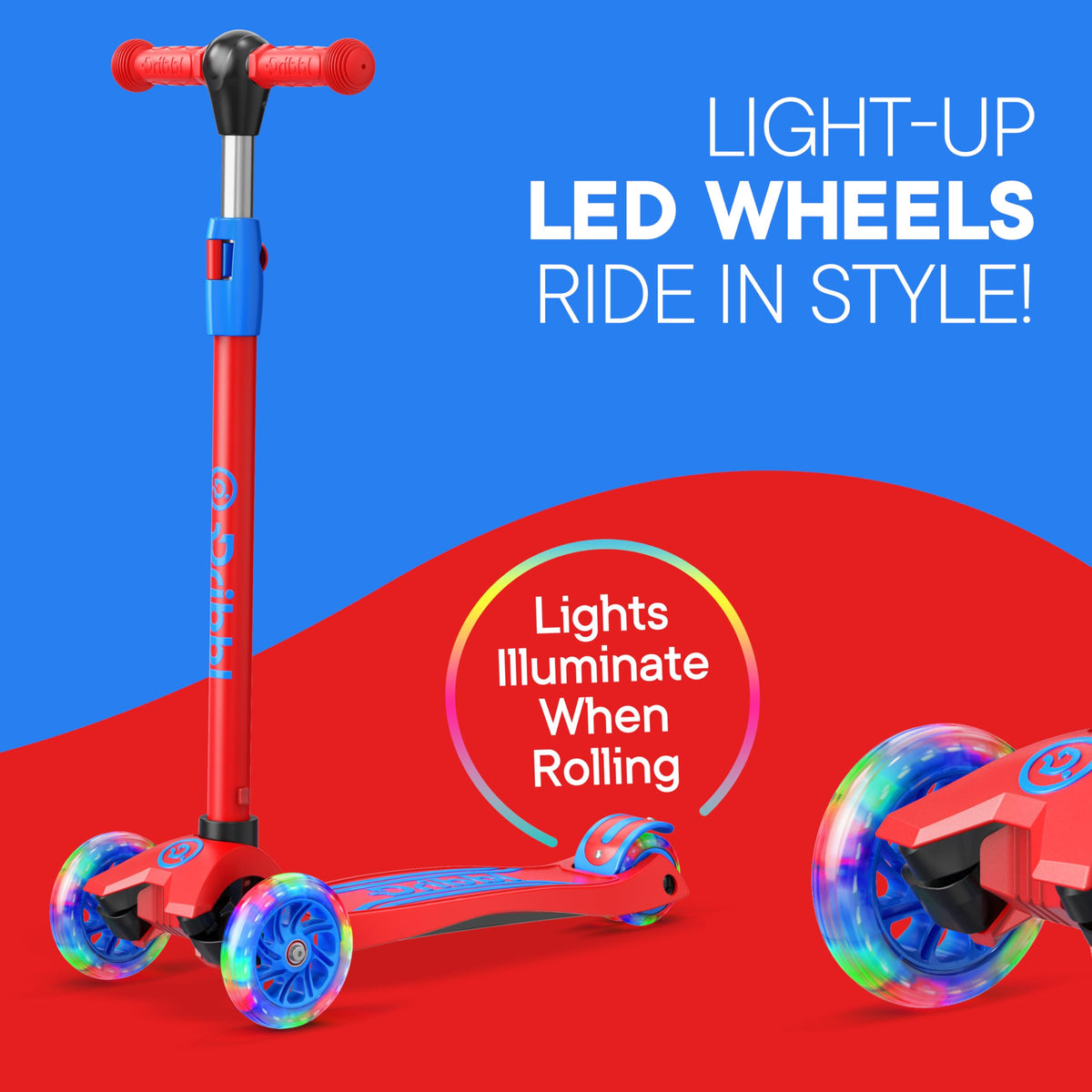 3-Wheel Kids Scooter Adjustable Height Anti-Slip Deck Red and Blue Q2301