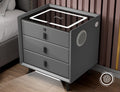 Grey Three Drawers Nightstand with Fingerprint Lock and Wireless Charging E54195
