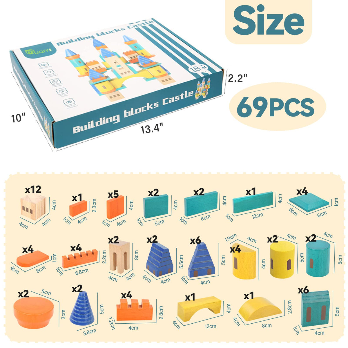 69 Pcs Wooden Building Blocks Set M757