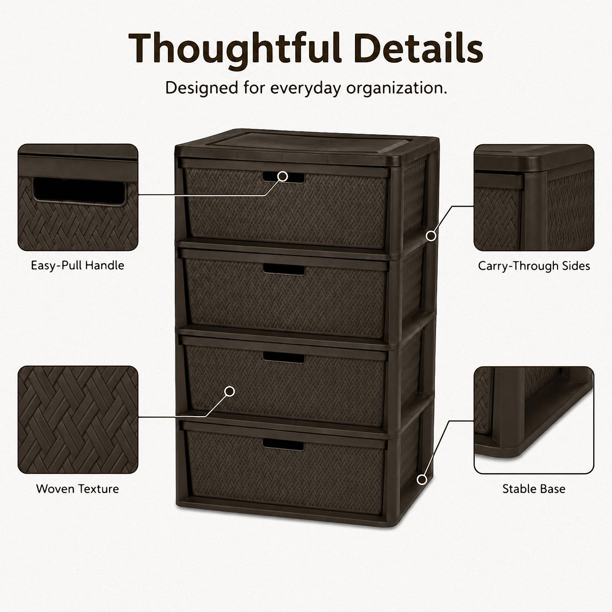 Brown 4 Drawer Plastic Storage Tower T26663