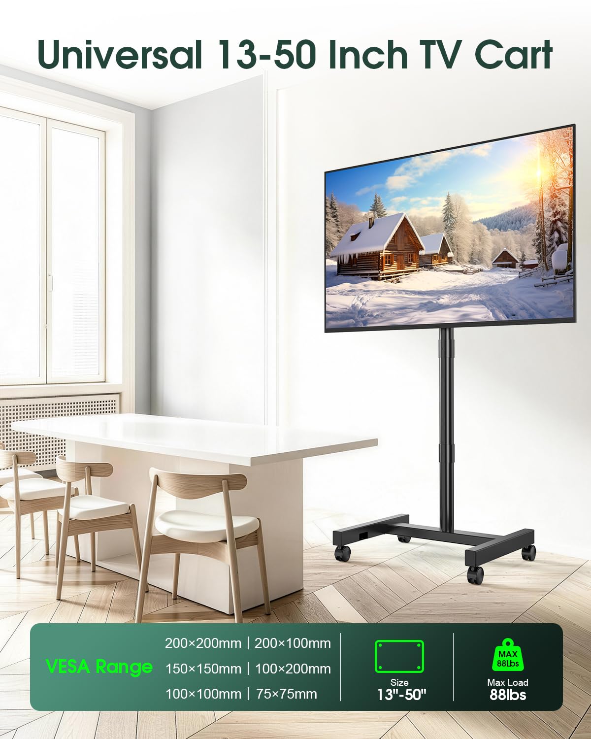 Black Rolling TV Stand for 13-50 inch Screens B27025