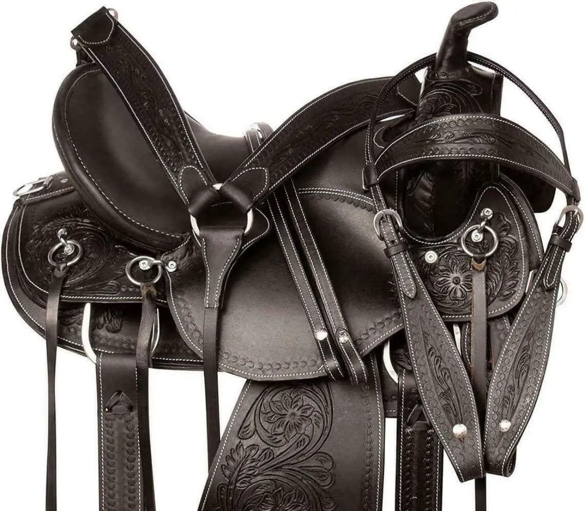 Black Floral Tooled Leather Western Saddles Combo Tack Set D415248