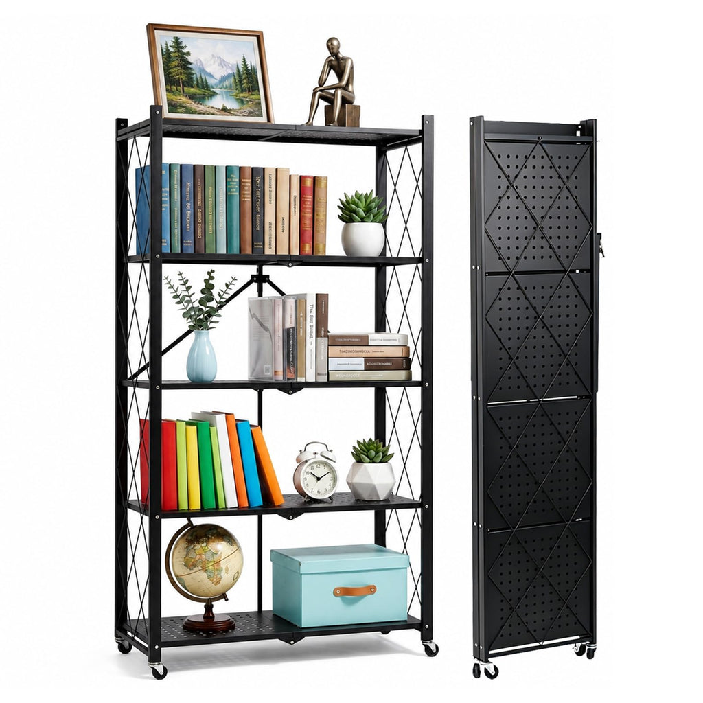 5 Tier Foldable Metal Storage Shelf with Wheels M4656
