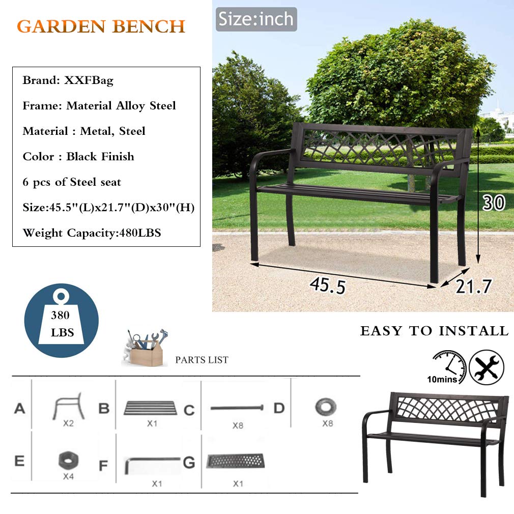 Black Metal Outdoor Bench with Armrests E253029