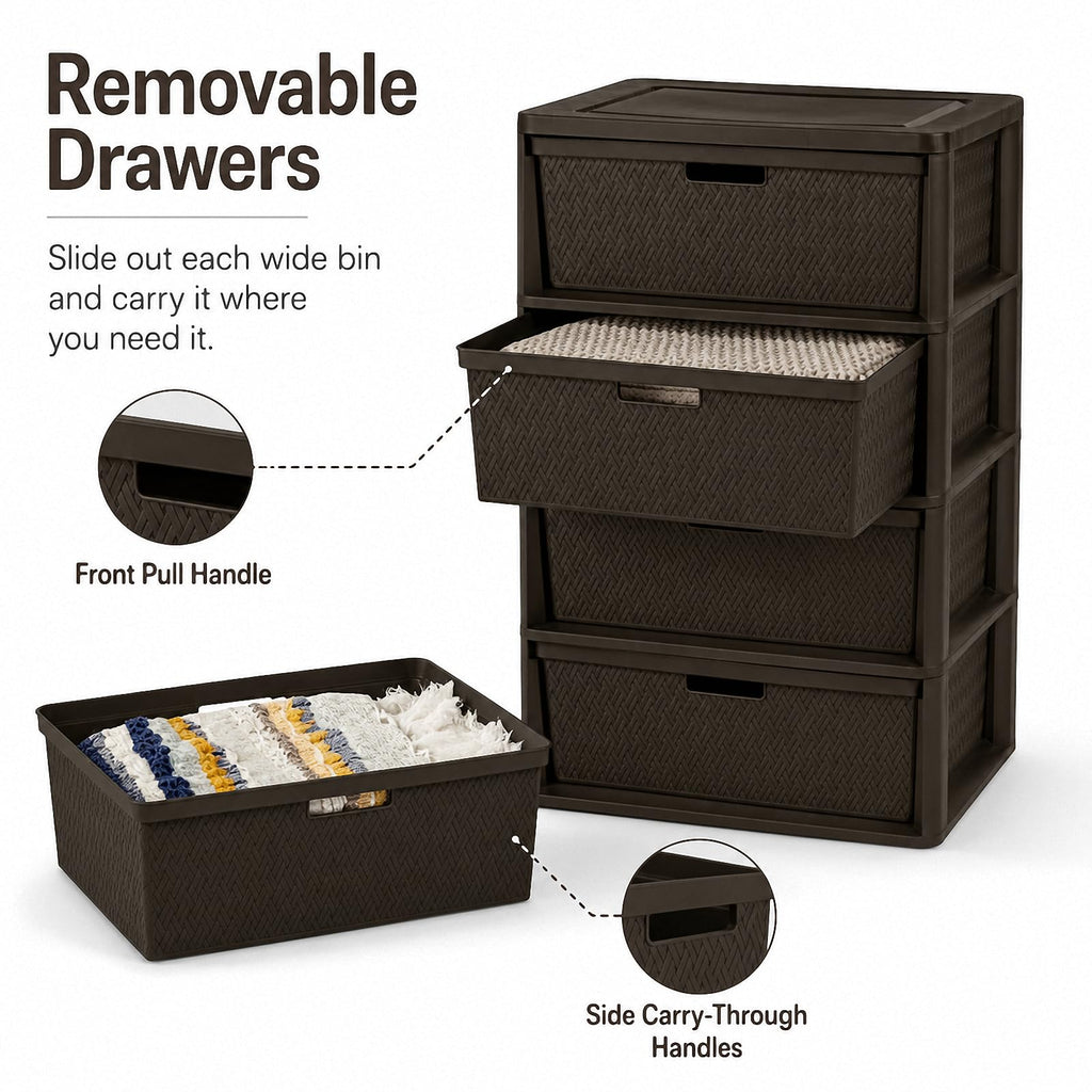 Brown 4 Drawer Plastic Storage Tower T26663