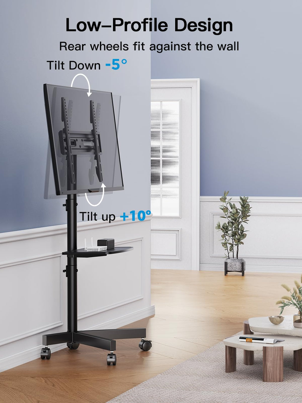 Rolling TV Stand on Wheels for 23-65 Inch TVs, Tilt Mobile TV Cart Holds up to 99 lbs with Adjustable Height Shelf L23689