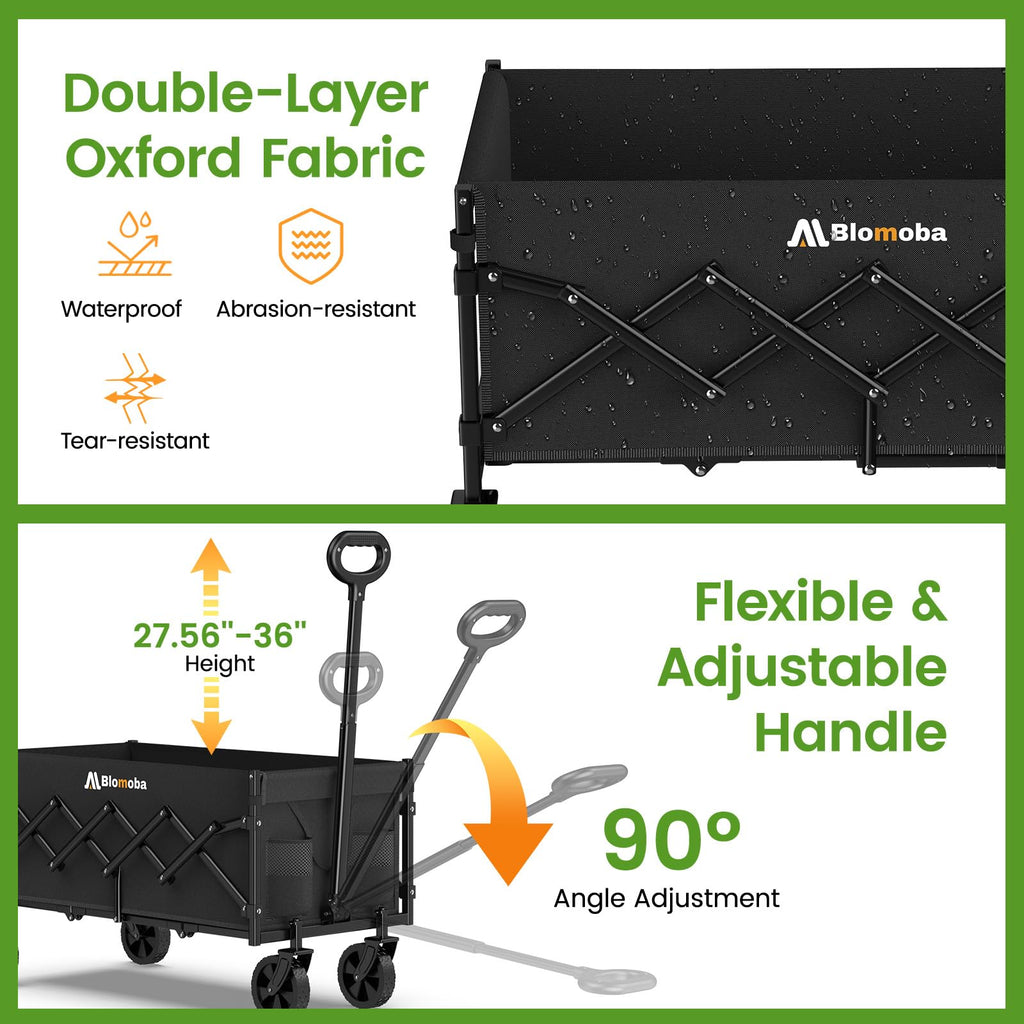 35" Extra Long Folding Wagon with Adjustable Handle & Wheels, Black B87500