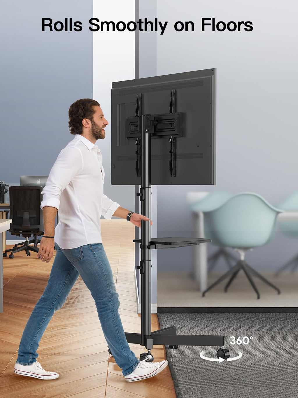 Rolling TV Stand on Wheels for 23-65 Inch TVs, Tilt Mobile TV Cart Holds up to 99 lbs with Adjustable Height Shelf L23689