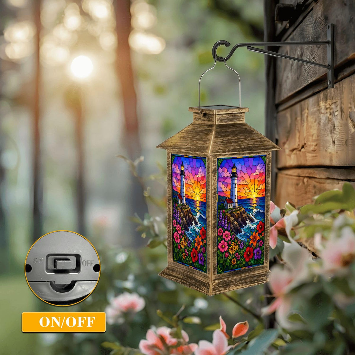Waterproof Stained Glass Solar Lantern F949796