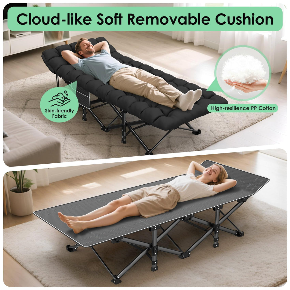 Folding Camp Cot with Cushion X80413
