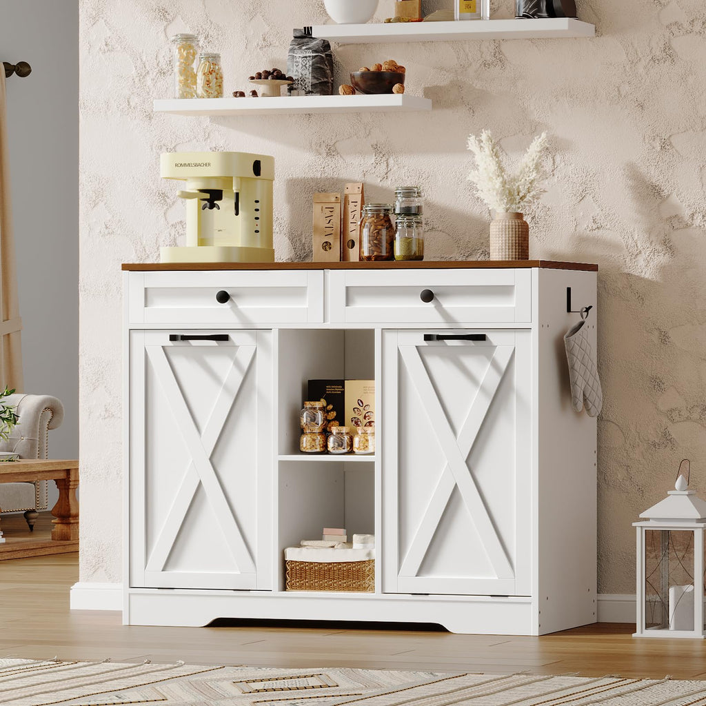 White and Walnut 23 Gallon Laundry Hamper Cabinet with 2 Drawers O12173