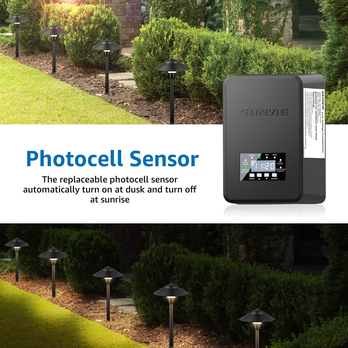 200W Landscape Lighting Transformer with Timer and Photocell Sensor T365