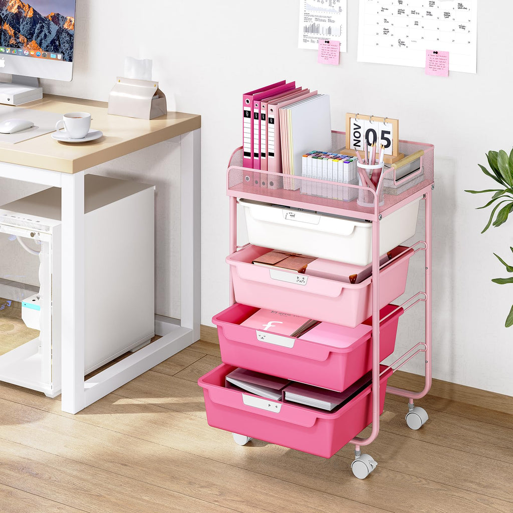4-Drawer Rolling Storage Cart with Mesh Top F259